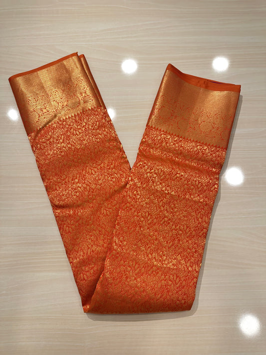 Southloom Pure Handloom Bridal Kanchipuram Brocade Silk Saree (Orange) SL623