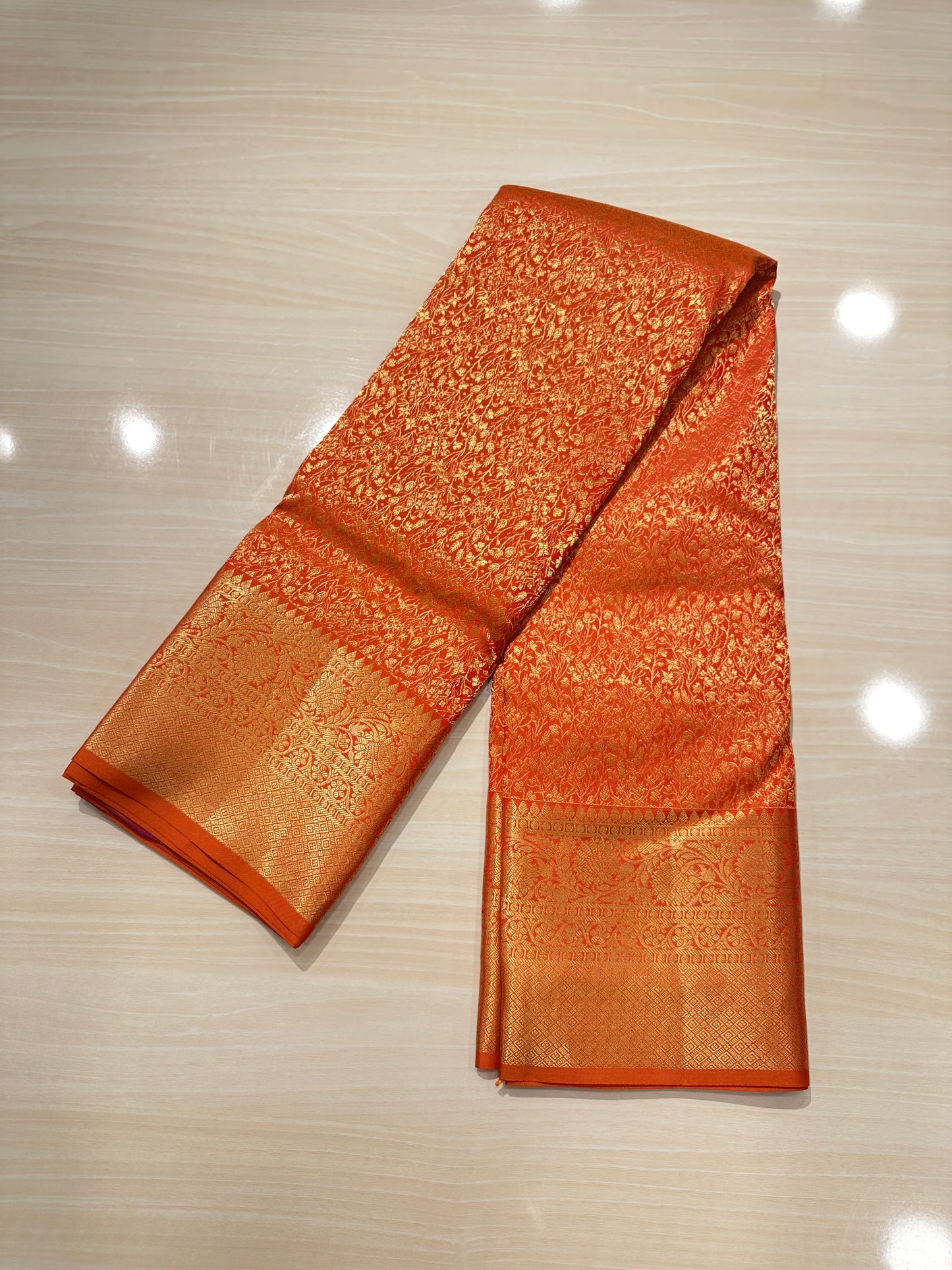 Southloom Pure Handloom Bridal Kanchipuram Brocade Silk Saree (Orange) SL623