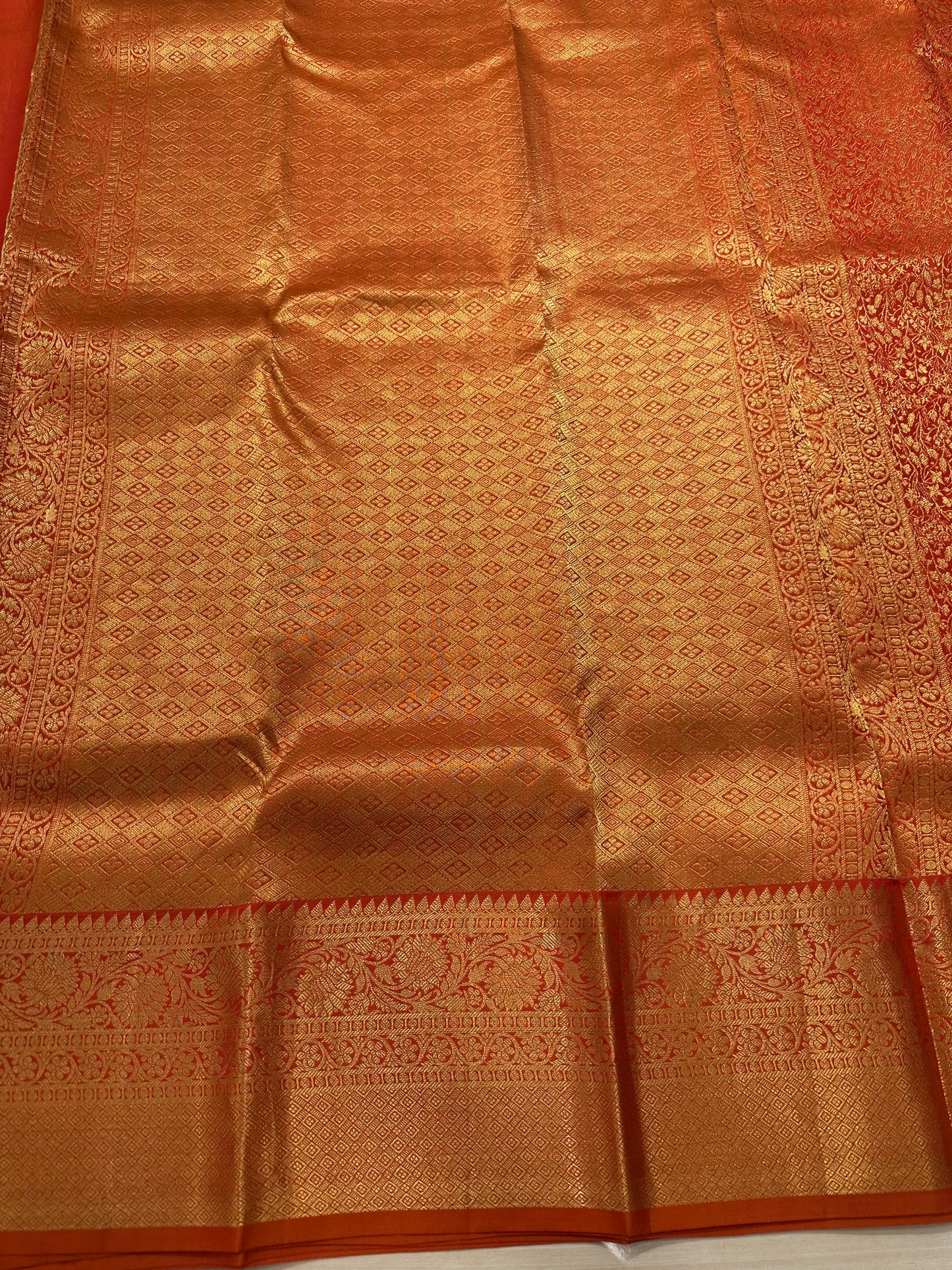 Southloom Pure Handloom Bridal Kanchipuram Brocade Silk Saree (Orange) SL623