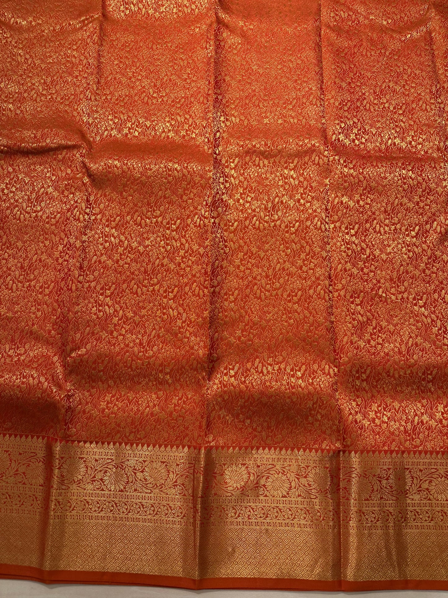 Southloom Pure Handloom Bridal Kanchipuram Brocade Silk Saree (Orange) SL623