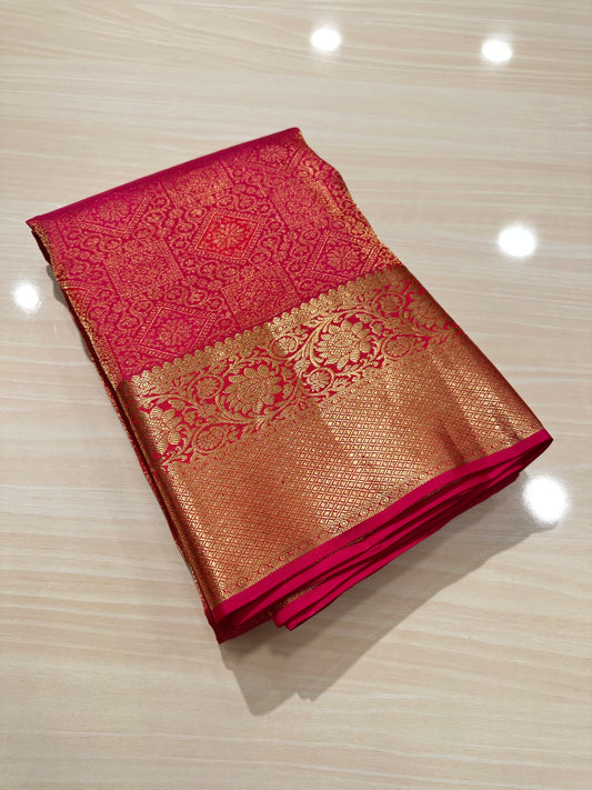 Southloom Pure Handloom Bridal Kanchipuram Brocade Silk Saree (Magenta) SL623