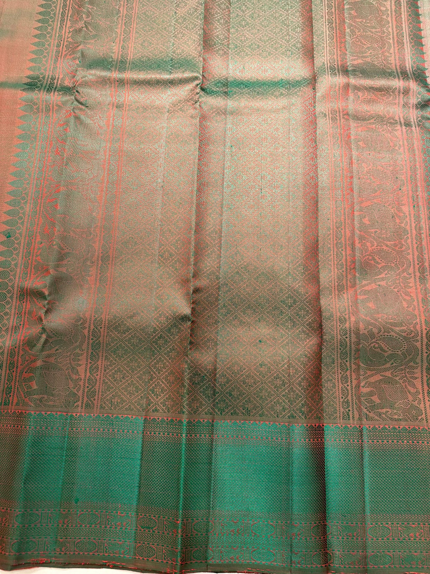 Southloom Pure Handloom Bridal Kanchipuram Silk Saree with Resham Work (Maroon & Green) SL623