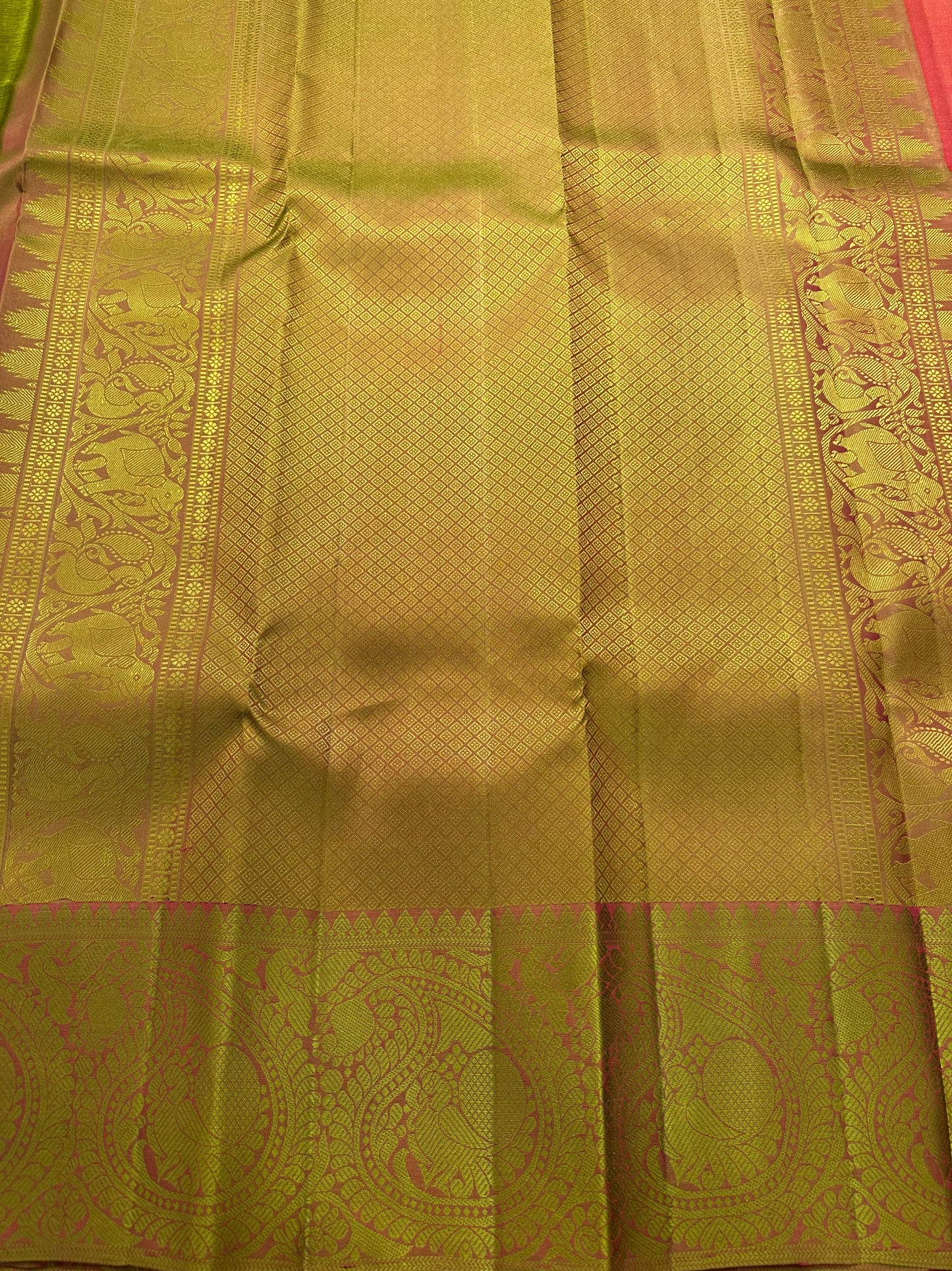 Southloom Pure Handloom Bridal Kanchipuram Silk Saree with Resham Work (Pinkish Red) SL623