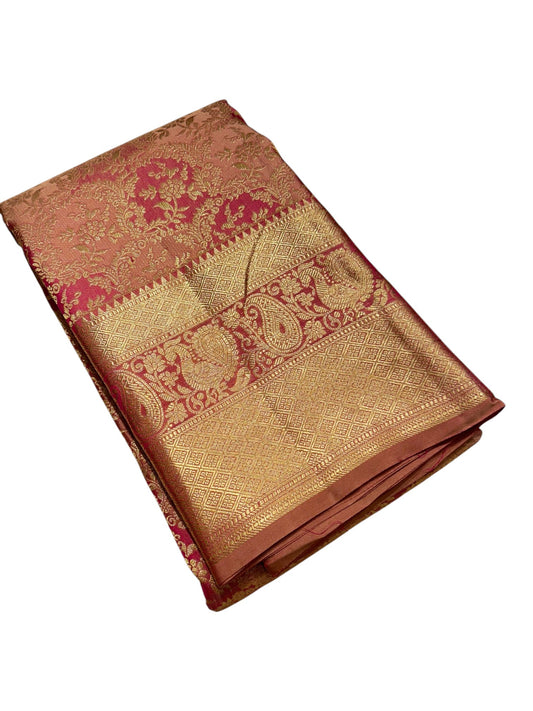 Southloom Pure Handloom Bridal Kanchipuram Brocade Silk Saree (Brown) SL623