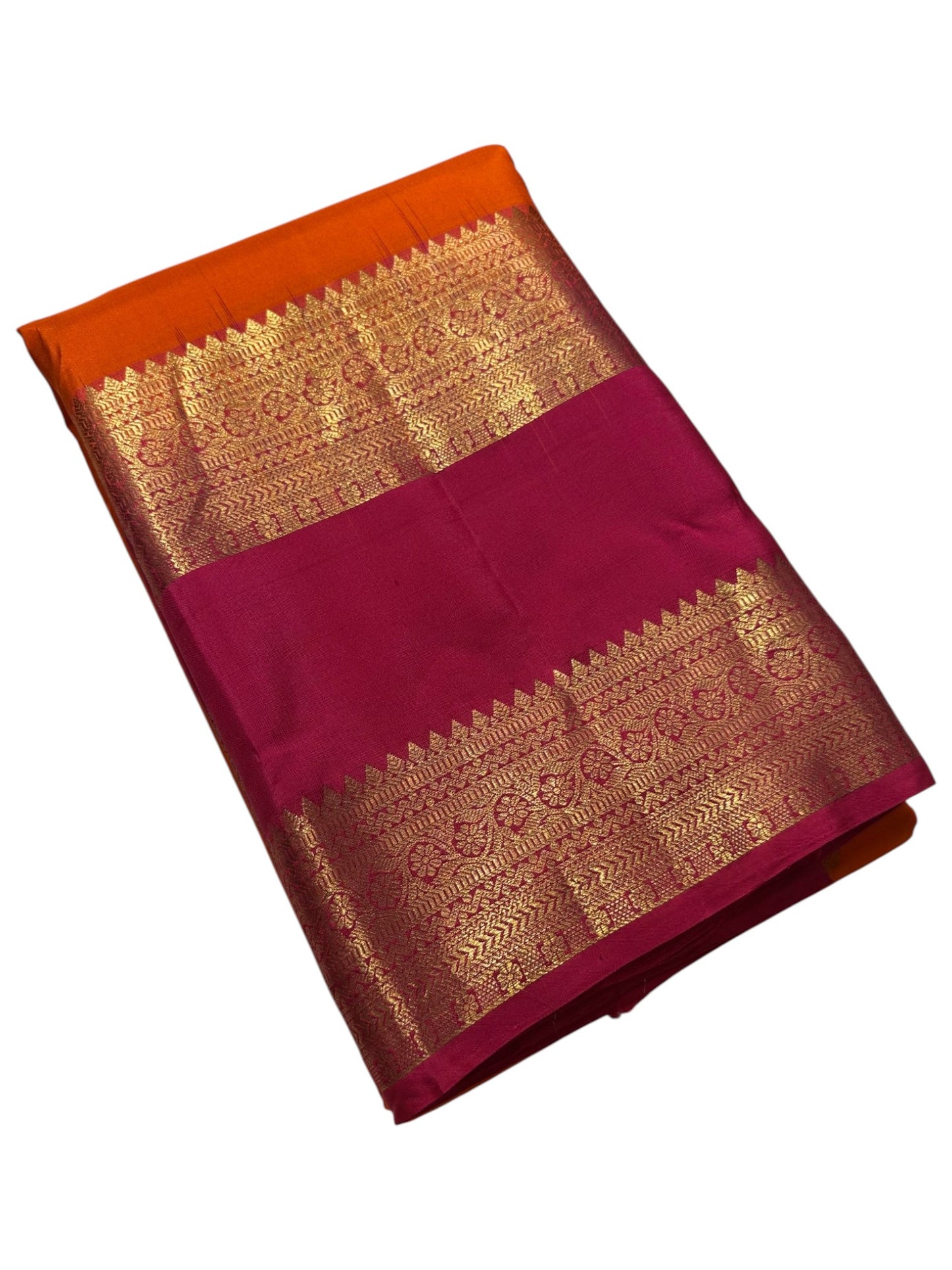 Southloom Pure Handloom Bridal Kanchipuram Brocade Silk Saree (Orange & Magenta) SL623