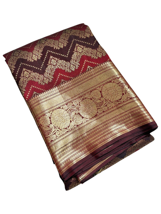 Southloom Pure Handloom Bridal Kanchipuram Brocade Silk Saree (Maroon) SL623