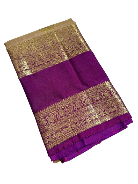 Southloom Pure Handloom Bridal Kanchipuram Brocade Silk Saree (Violet & Beige) SL623