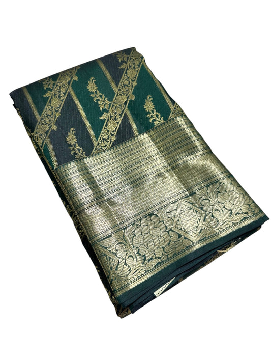 Southloom Pure Handloom Bridal Kanchipuram Brocade Silk Saree (Green) SL623