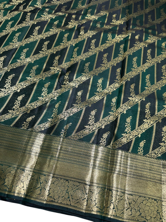 Southloom Pure Handloom Bridal Kanchipuram Brocade Silk Saree (Green) SL623