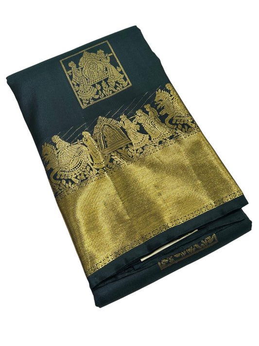 Southloom Pure Handloom Bridal Kanchipuram Brocade Silk Saree (Green) SL623