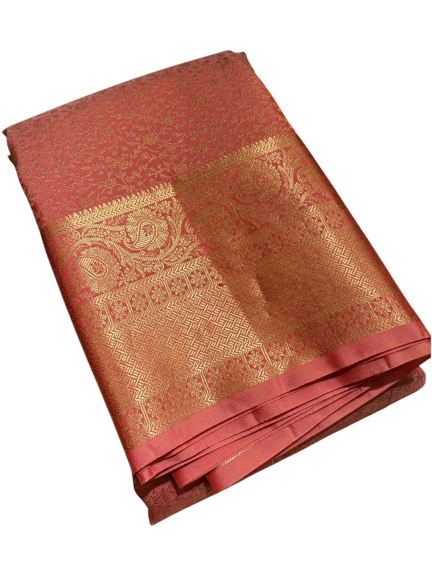 Southloom Pure Handloom Bridal Kanchipuram Brocade Silk Saree (Peach) SL623