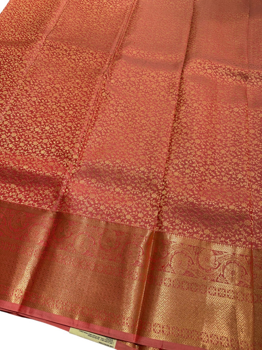 Southloom Pure Handloom Bridal Kanchipuram Brocade Silk Saree (Peach) SL623