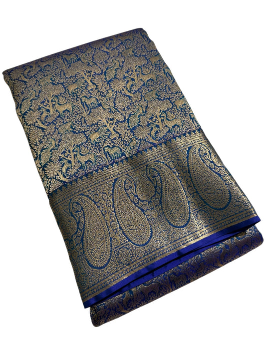 Southloom Pure Handloom Bridal Kanchipuram  Brocade Silk Saree (Blue) SL623