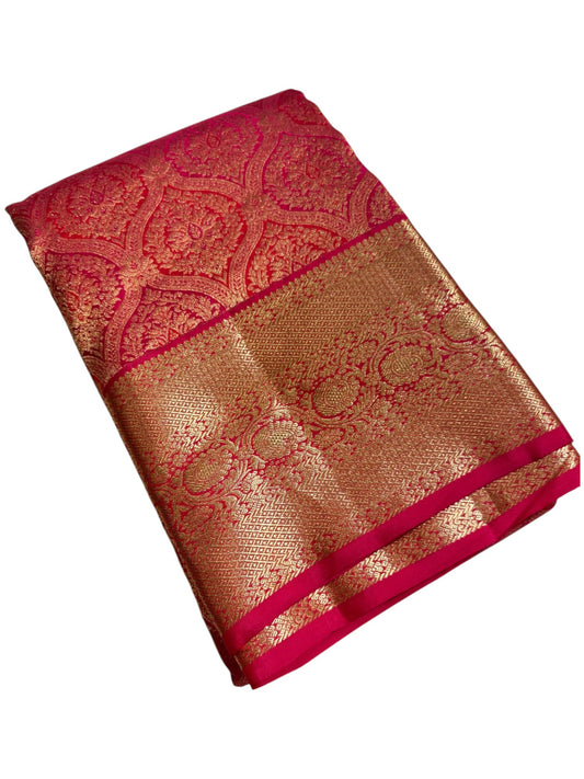 Southloom Pure Handloom Bridal Kanchipuram Brocade Silk Saree (Reddish Pink) SL623