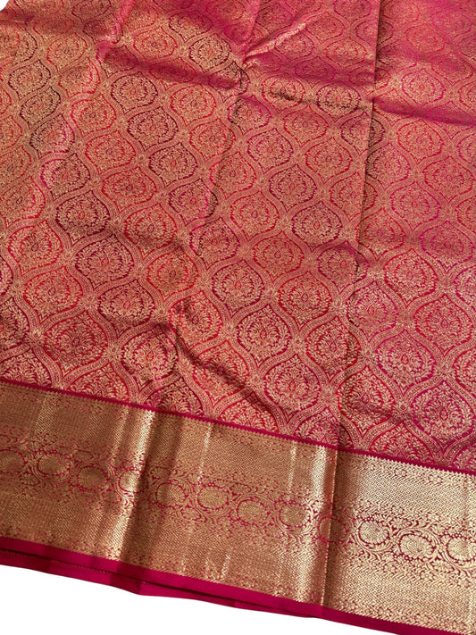 Southloom Pure Handloom Bridal Kanchipuram  Brocade Silk Saree (Reddish Pink) SL623