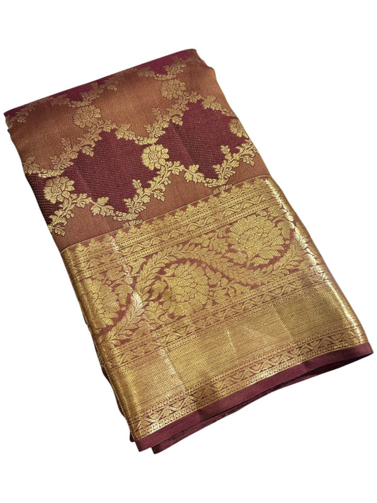Southloom Pure Handloom Bridal Kanchipuram Brocade Silk Saree (Brown) SL623