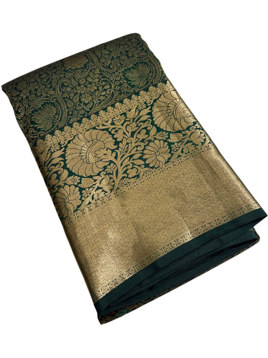 Southloom Pure Handloom Bridal Kanchipuram Brocade Silk Saree (Green) SL623