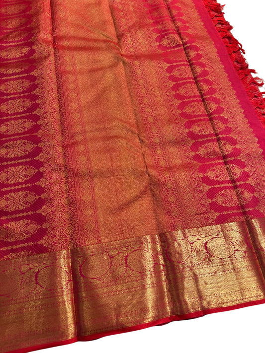 Southloom Pure Handloom Bridal Kanchipuram  Brocade Silk Saree (Reddish Pink) SL623