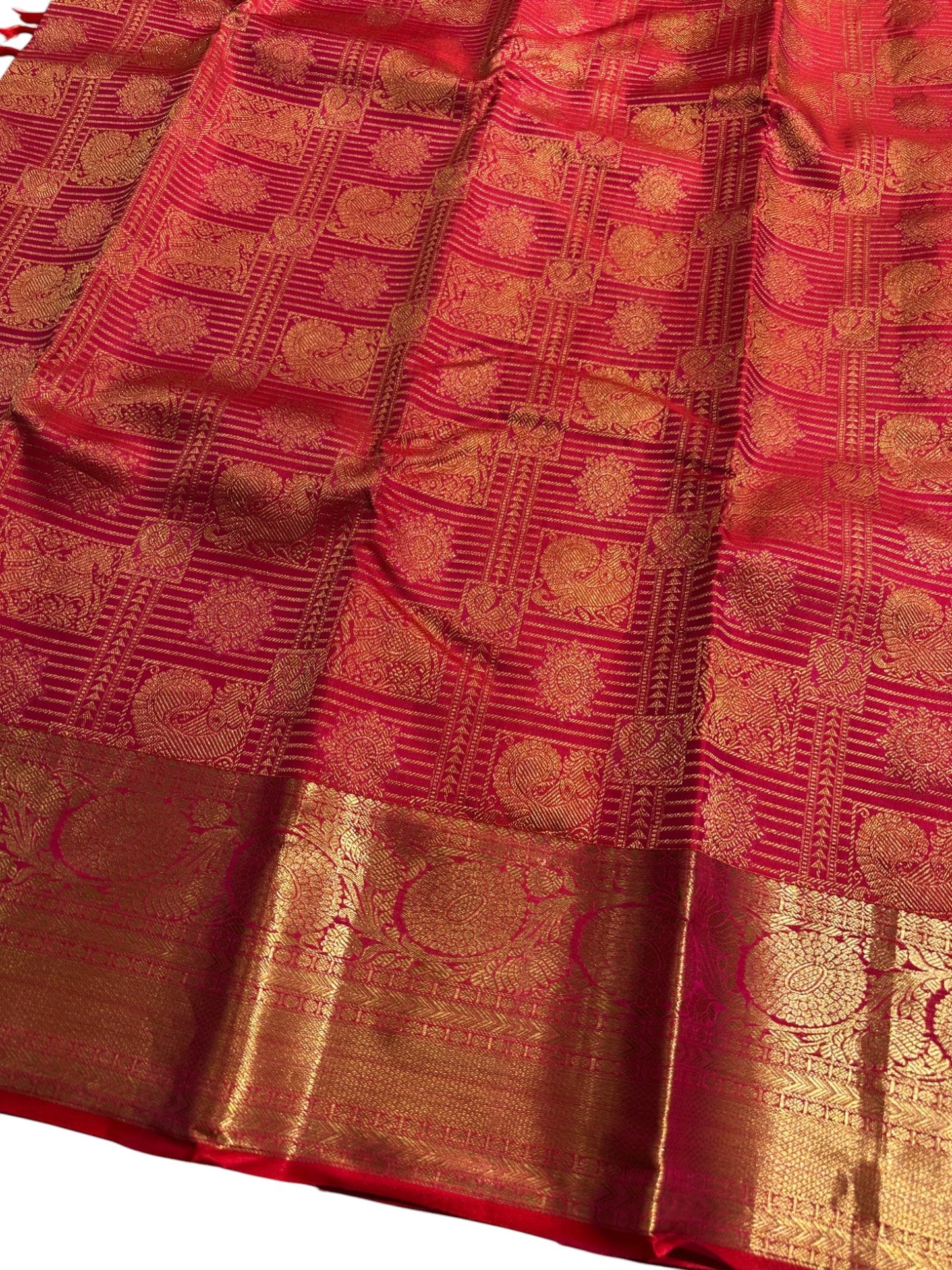 Southloom Pure Handloom Bridal Kanchipuram  Brocade Silk Saree (Reddish Pink) SL623
