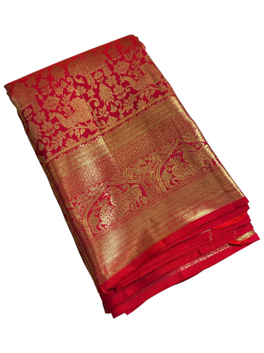 Southloom Pure Handloom Bridal Kanchipuram  Brocade Silk Saree (Red) SL623