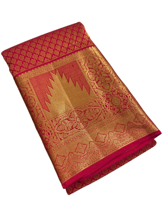 Southloom Pure Handloom Bridal Kanchipuram Brocade Silk Saree (Reddish Pink) SL623