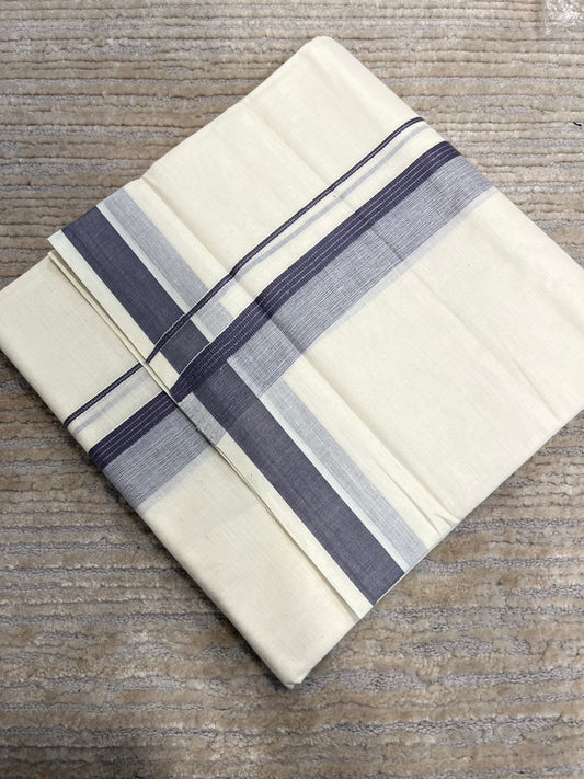 Southloom Pure Cotton Mundu with Grey Lines and Grey Border (South Indian Kerala Dhoti)