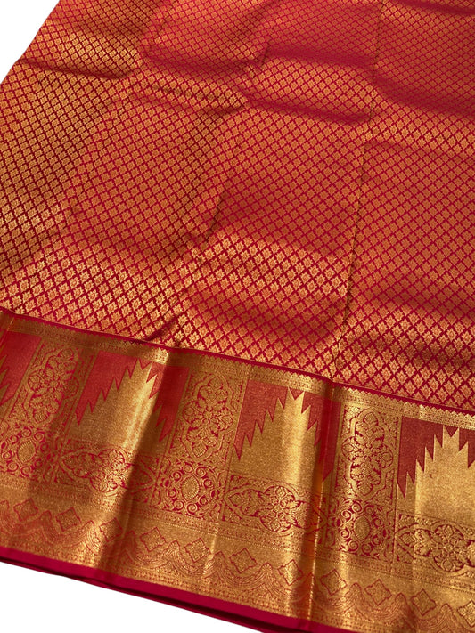 Southloom Pure Handloom Bridal Kanchipuram  Brocade Silk Saree (Reddish Pink) SL623