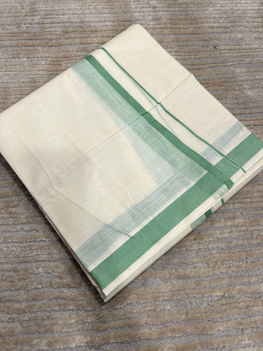 Southloom Pure Cotton Mundu with Green Lines and Green Border (South Indian Kerala Dhoti)