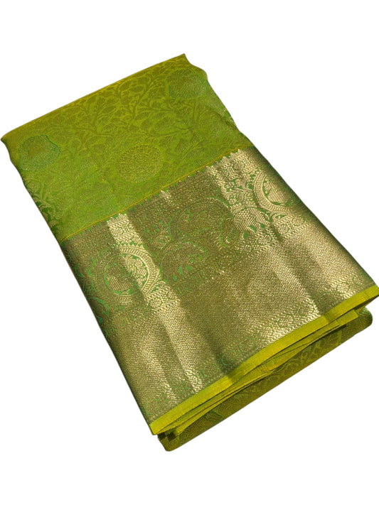 Southloom Pure Handloom Bridal Kanchipuram Brocade Silk Saree (Green) SL623