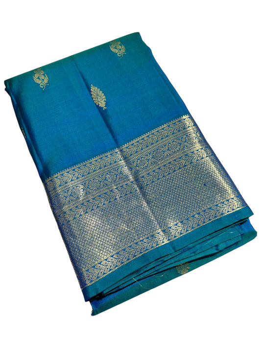 Southloom Pure Handloom Bridal Kanchipuram  Brocade Silk Saree (Peacock Blue & Green) SL623