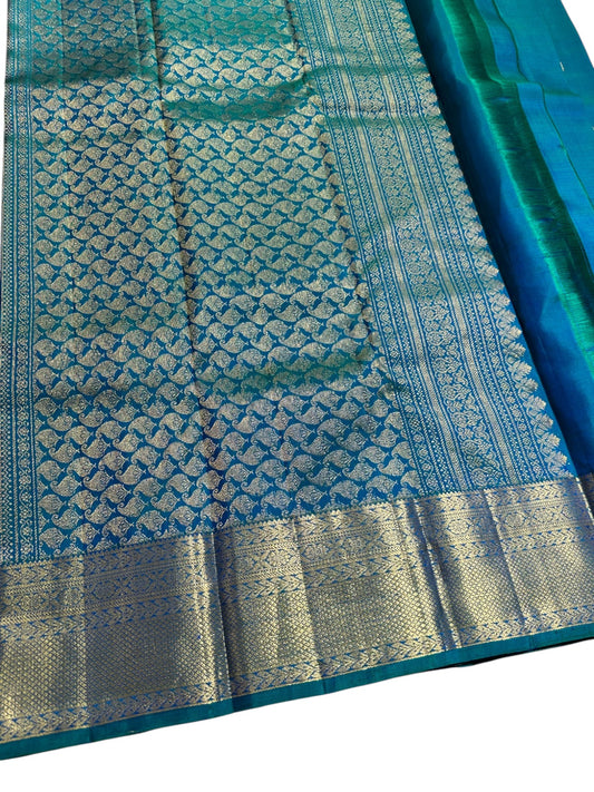 Southloom Pure Handloom Bridal Kanchipuram  Brocade Silk Saree (Peacock Blue & Green) SL623
