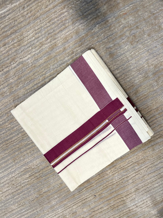 Southloom Pure Cotton Mundu with Majenta Lines and Majenta Border (South Indian Kerala Dhoti)