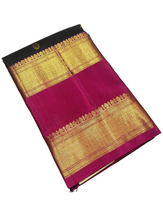 Southloom Pure Handloom Bridal Kanchipuram Brocade Silk Saree (Black & Magenta) SL623
