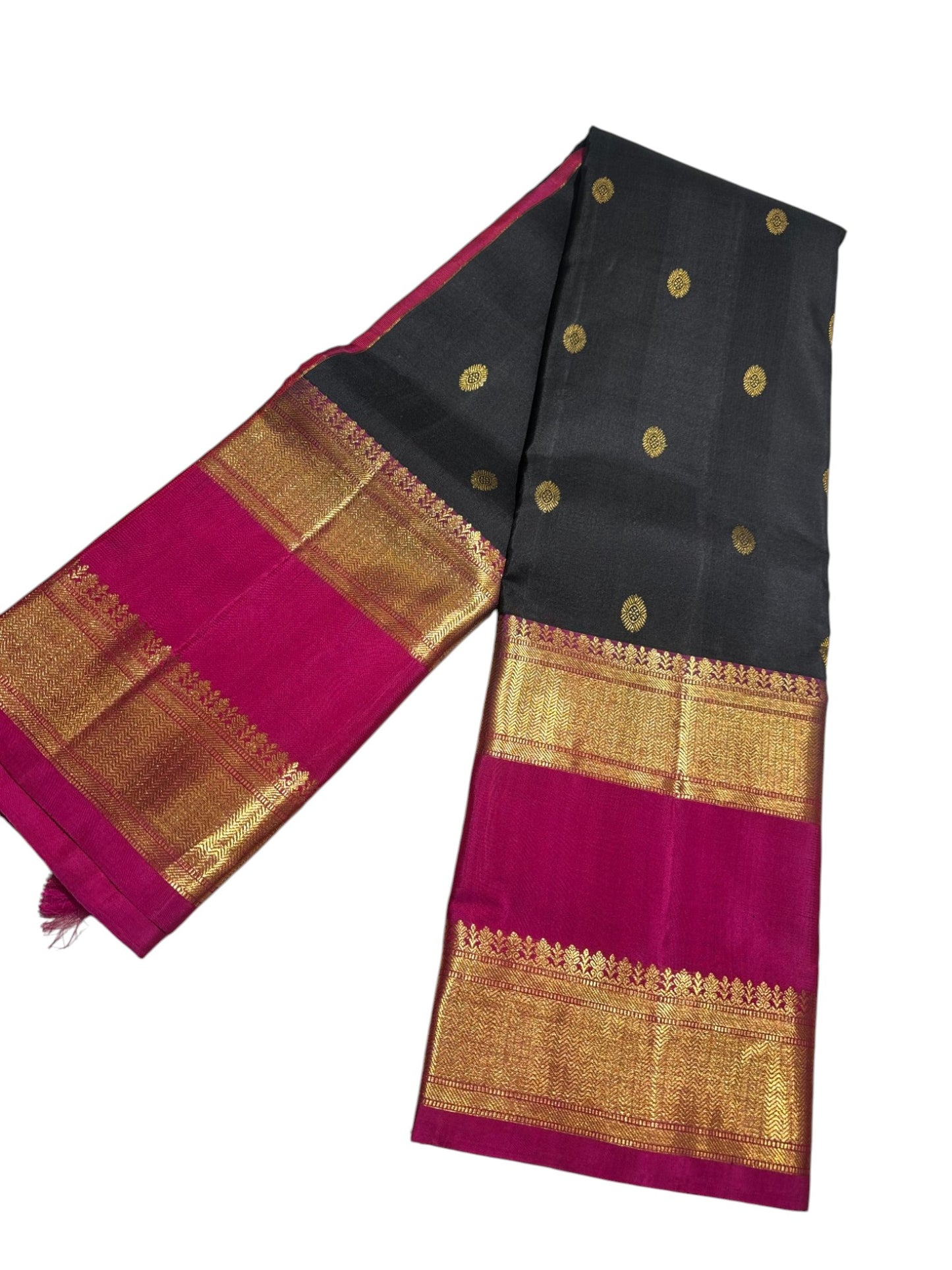 Southloom Pure Handloom Bridal Kanchipuram  Brocade Silk Saree (Black & Magenta) SL623