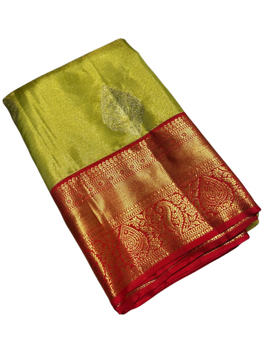Southloom Pure Handloom Bridal Kanchipuram Brocade Silk Saree (Green & Red) SL623
