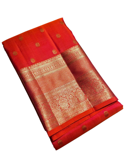 Southloom Pure Handloom Bridal Kanchipuram  Brocade Silk Saree (Orange & Pink) SL623