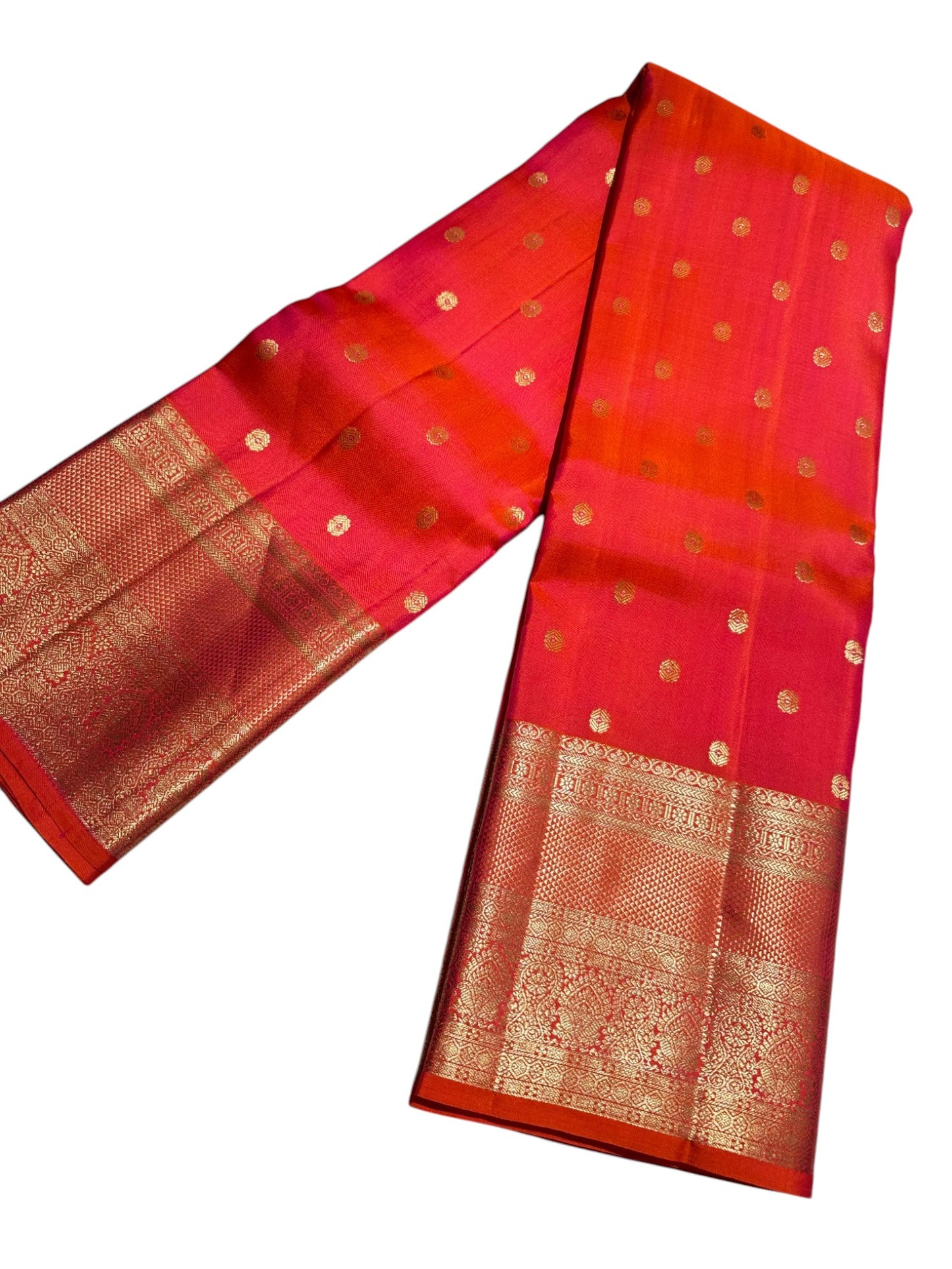 Southloom Pure Handloom Bridal Kanchipuram  Brocade Silk Saree (Orange & Pink) SL623