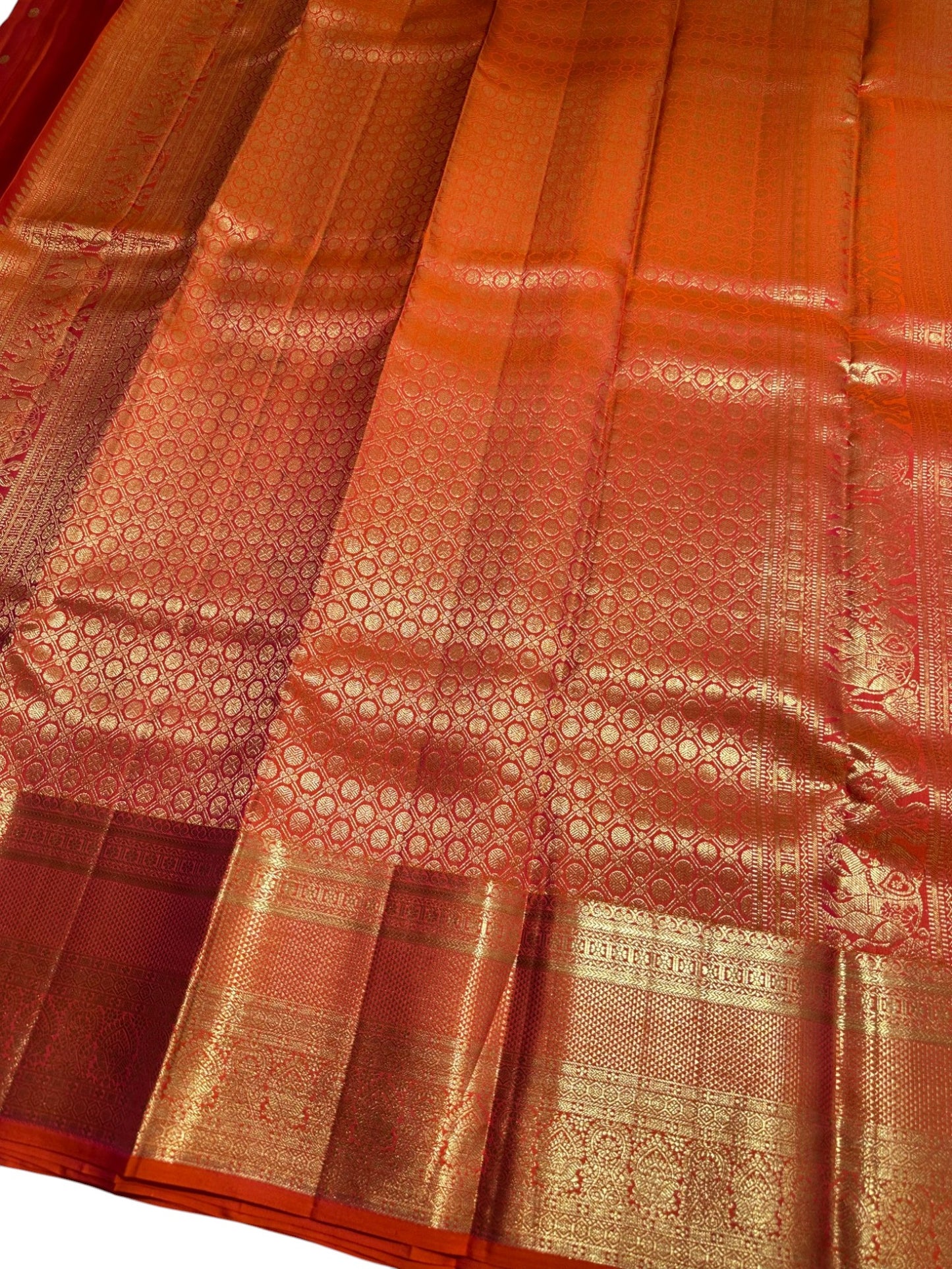 Southloom Pure Handloom Bridal Kanchipuram  Brocade Silk Saree (Orange & Pink) SL623