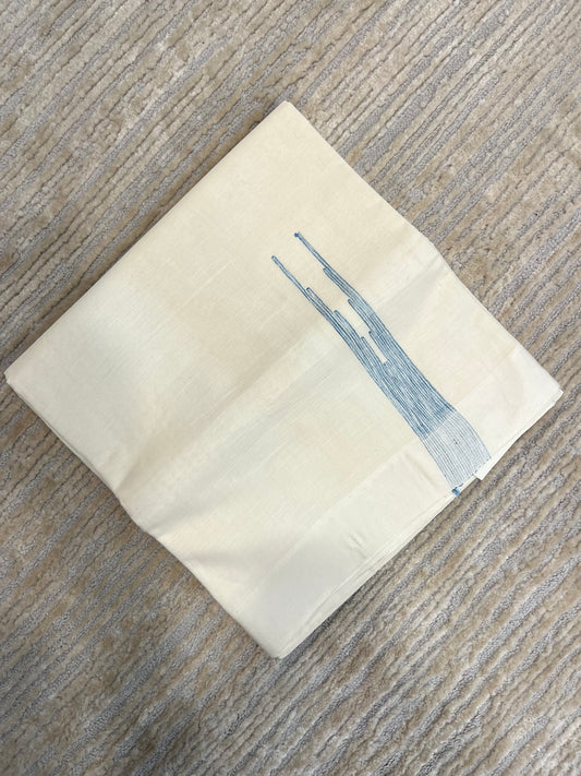 Southloom Pure Cotton Mundu with Blue Chutti kara (South Indian Kerala Dhoti)