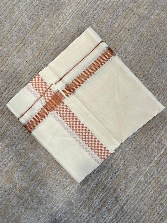 Southloom Pure Cotton Mundu with Silver Lines and Maroon Border (South Indian Kerala Dhoti)