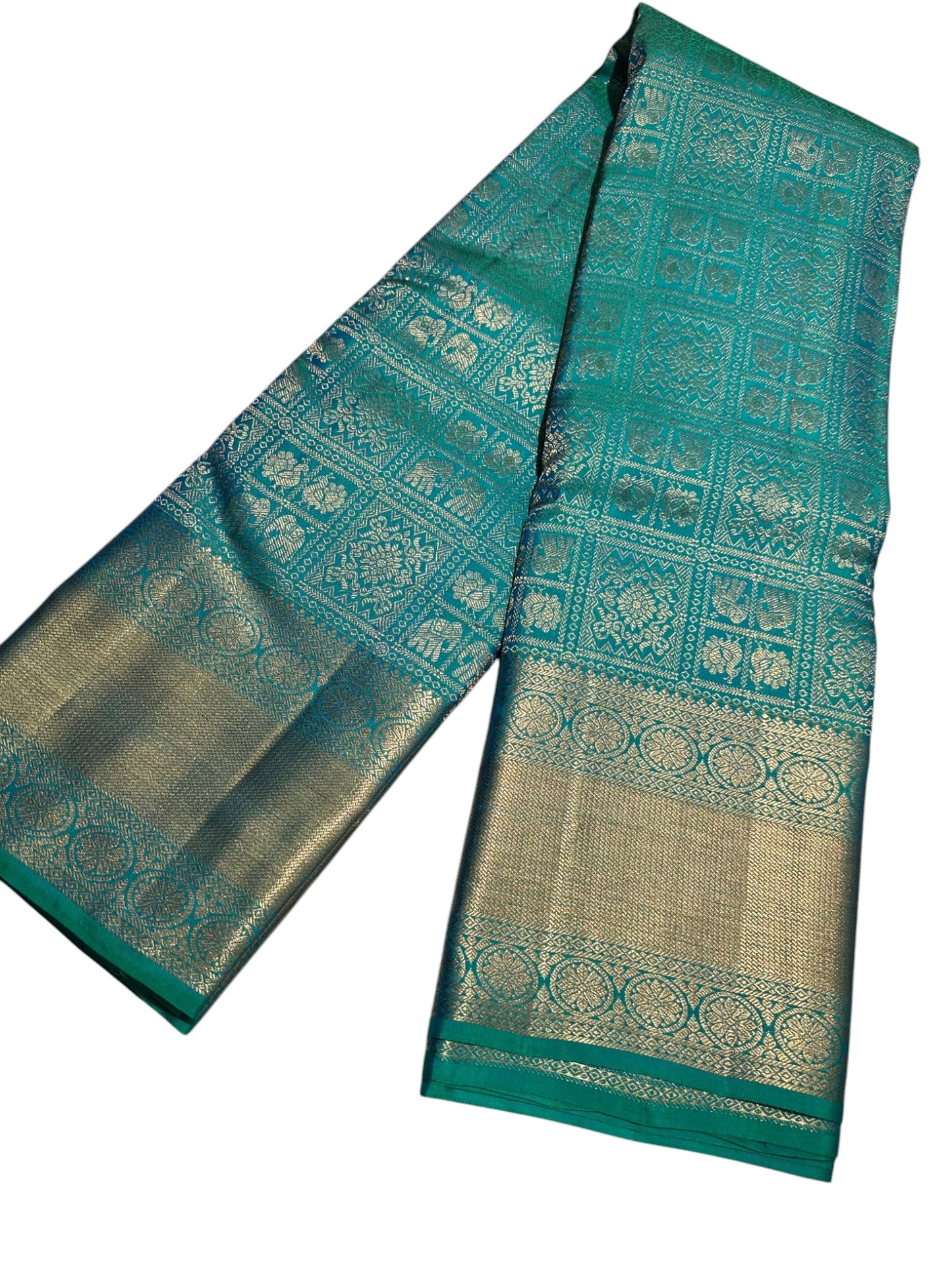 Southloom Pure Handloom Bridal Kanchipuram  Brocade Silk Saree (Peacock Blue & Green) SL623