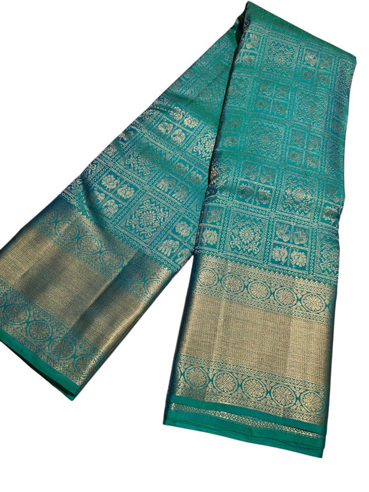 Southloom Pure Handloom Bridal Kanchipuram  Brocade Silk Saree (Peacock Blue & Green) SL623