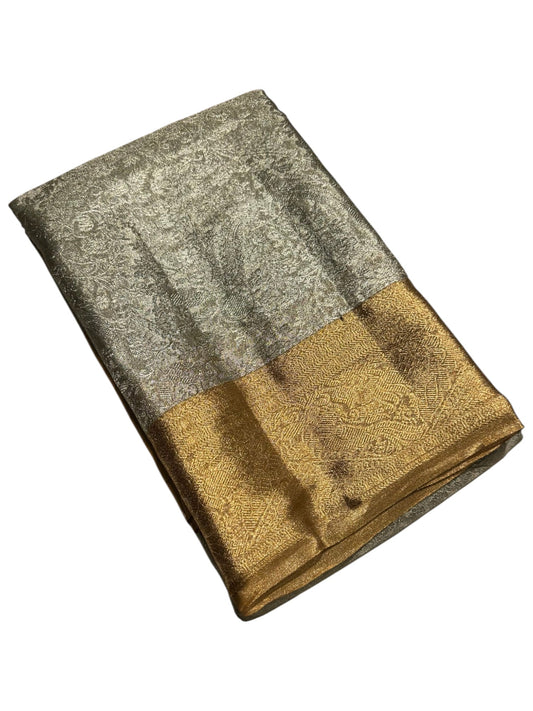 Southloom Pure Handloom Bridal Kanchipuram Brocade Silk Saree (Golden) SL623