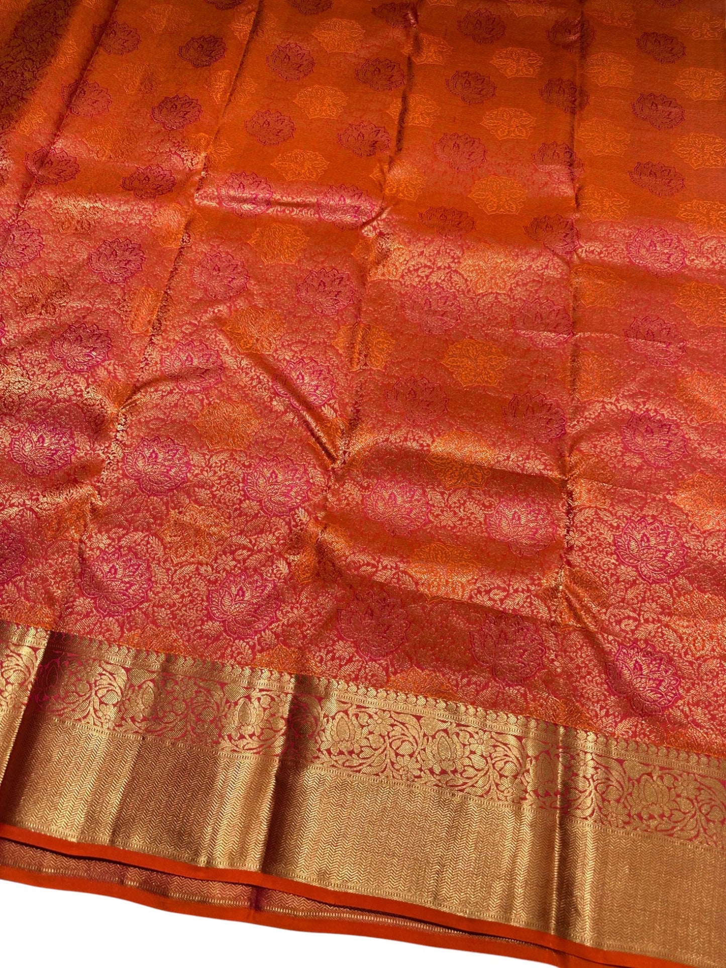 Southloom Pure Handloom Bridal Kanchipuram Brocade Silk Saree (Orange & Magenta) SL623