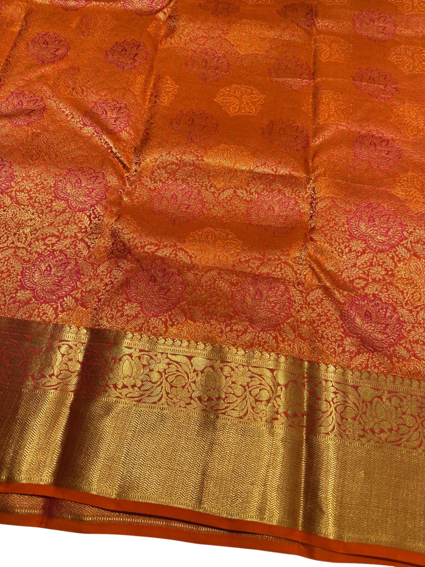 Southloom Pure Handloom Bridal Kanchipuram Brocade Silk Saree (Orange & Magenta) SL623