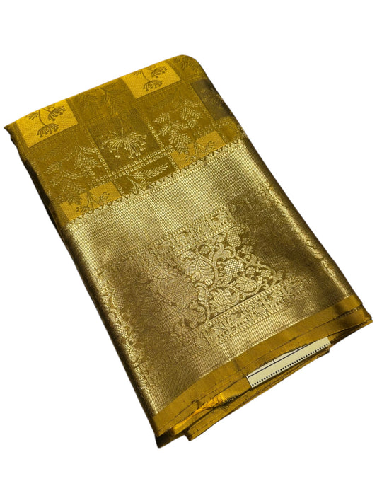 Southloom Pure Handloom Bridal Kanchipuram Brocade Silk Saree (Mustard Yellow) SL623