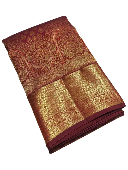 Southloom Pure Handloom Bridal Kanchipuram Brocade Silk Saree (Maroon) SL623
