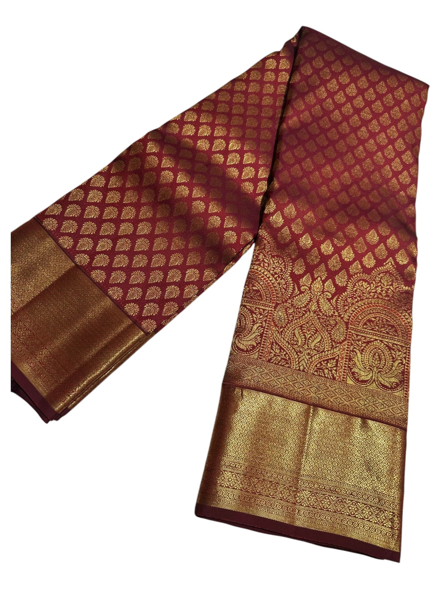 Southloom Pure Handloom Bridal Kanchipuram Brocade Silk Saree (Maroon) SL623