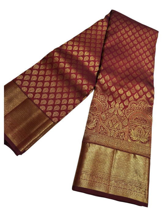 Southloom Pure Handloom Bridal Kanchipuram Brocade Silk Saree (Maroon) SL623