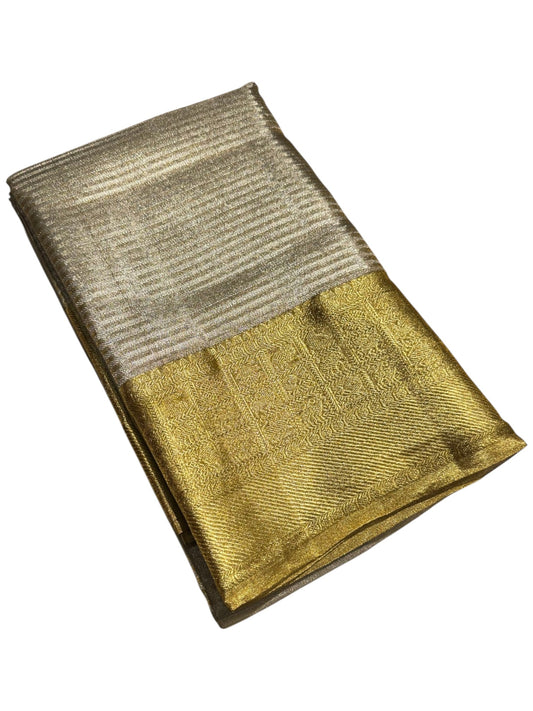 Southloom Pure Handloom Bridal Kanchipuram Tissue Brocade Silk Saree (Golden) SL623